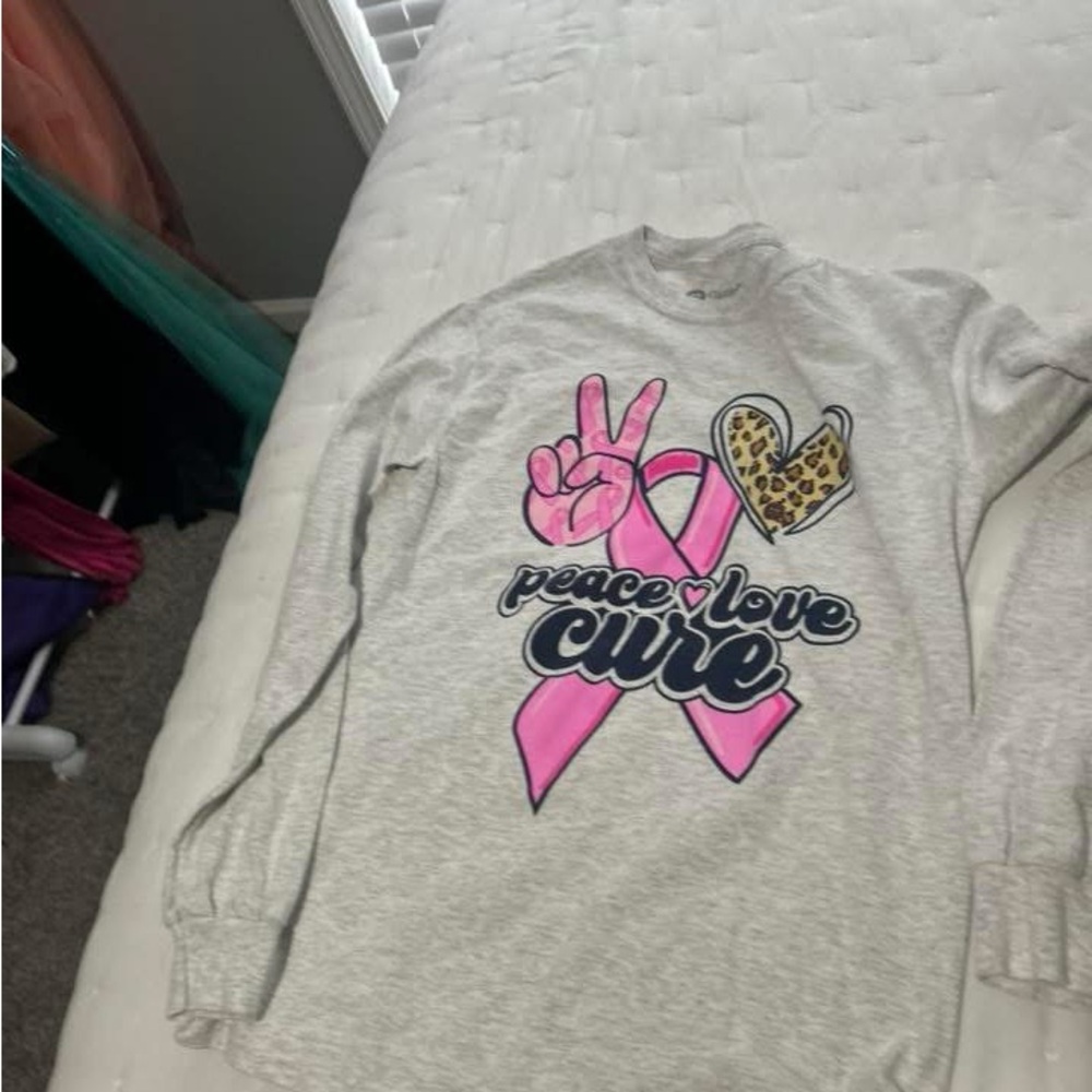 Peace Love Cure Kids Long Sleeve Shirt - Gray and Pink